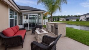 Jacksonville, Florida / USA - July 25 2020: Fenced in residential backyard