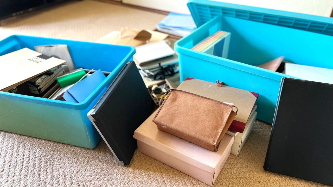 Decluttering the plastic case containing the documents