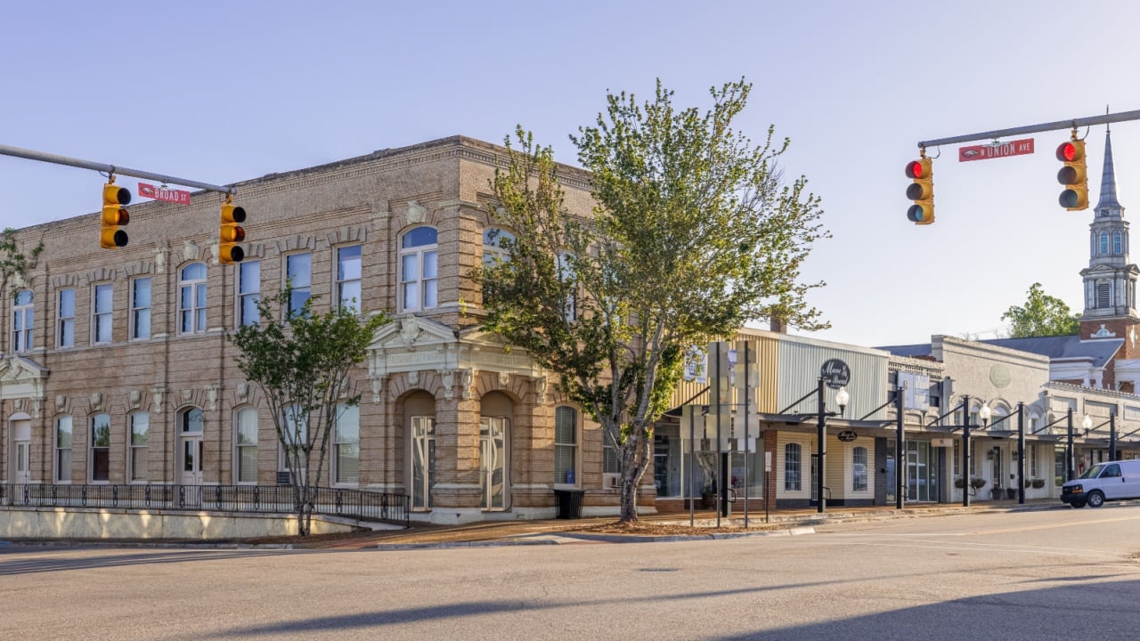 Ozark, Alabama, USA - April 19, 2022: The old business district on Broad St