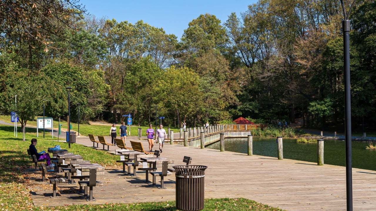 Columbia, Maryland USA-10 13 2024: Lake Elkhorn is a Popular Walking Spot in Columbia.