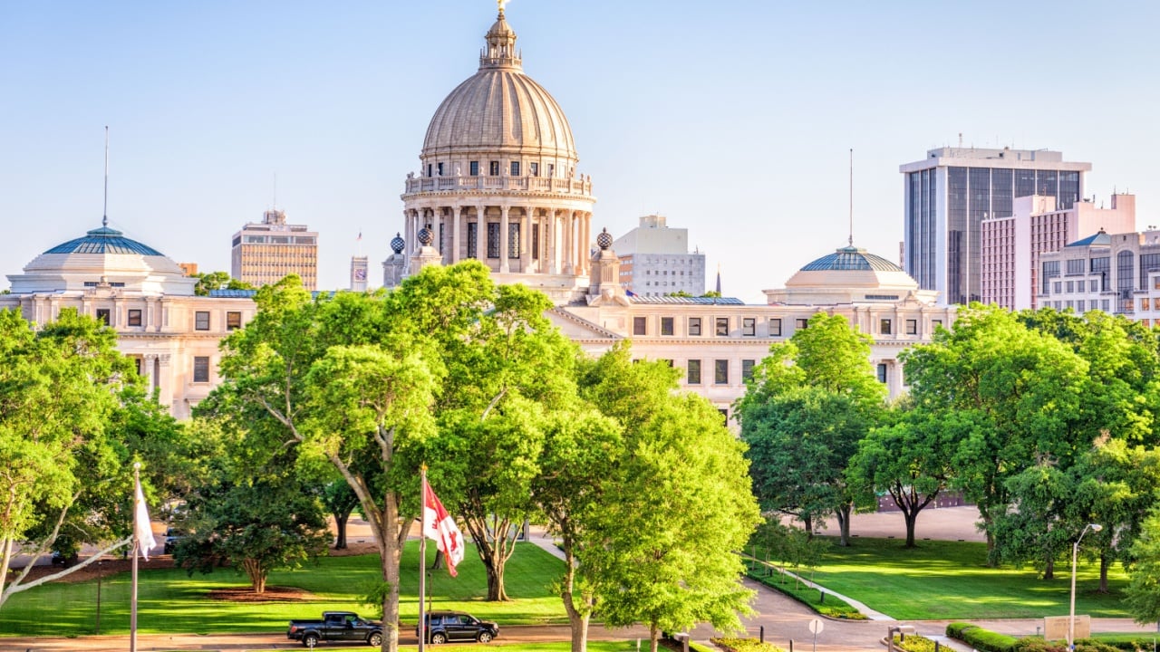 Jackson, Mississippi, USA downtown cityscape at the capitol.