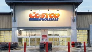HAMILTON, CANADA - JUNE 29, 2017 Costco Wholesale storefront in Hamilton, Ontario, Canada. Costco operates a chain of membership warehouses, carrying merchandise at lower prices.