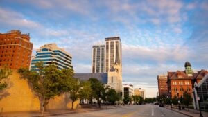 Panorama of Peoria at sunset. Peoria, Illinois, USA.