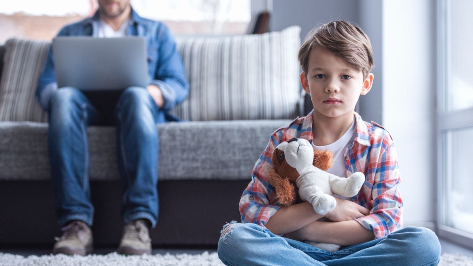 sad little boy child fighting family neglect