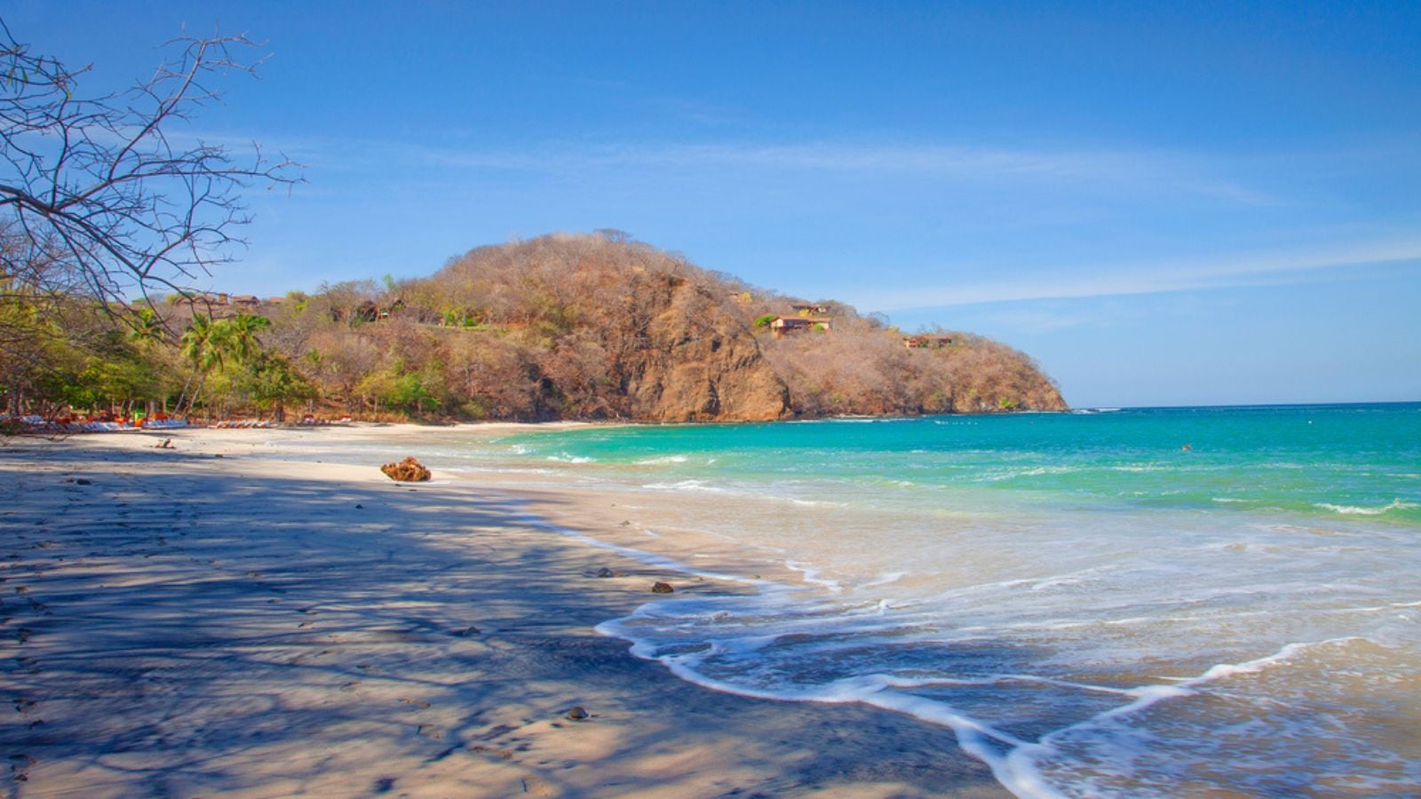 Blue waters and fine sandy beaches in the tropical region of Costa Rica