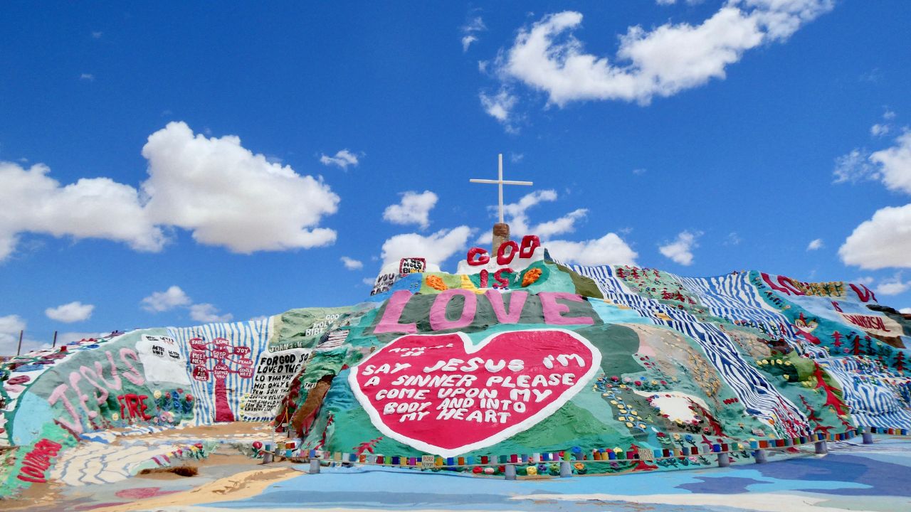 Created by Leonard Knight Salvation Mountain as it appeared in 2023.