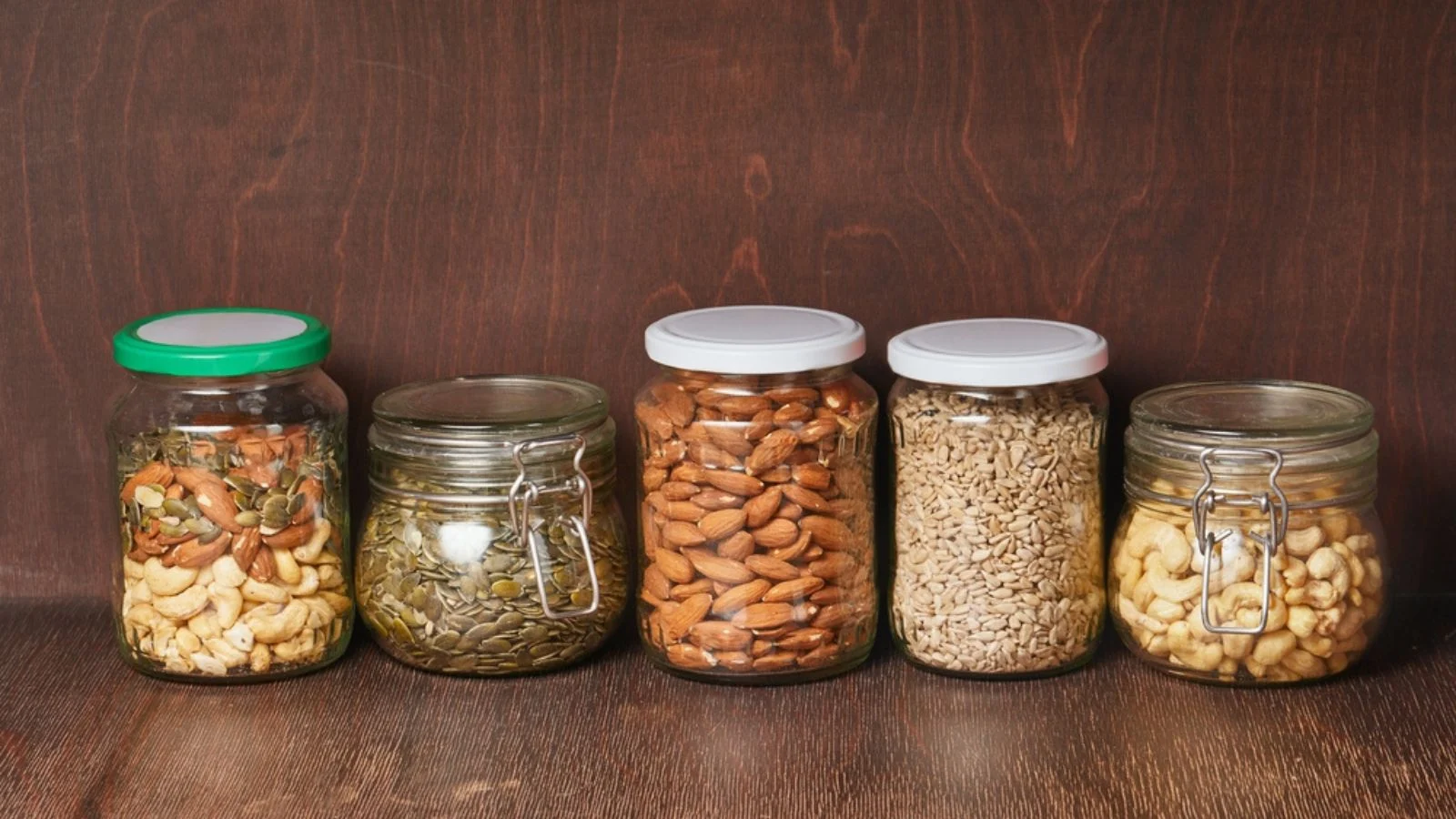 Mix of nuts and seeds in jar