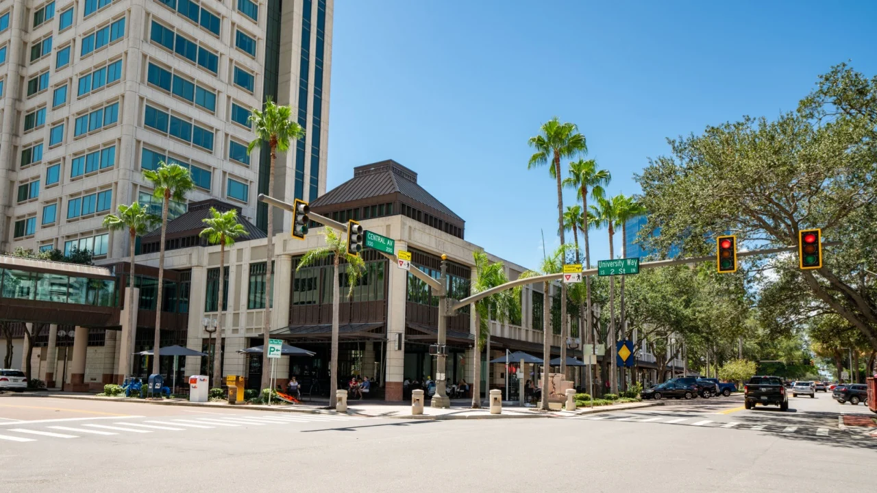 ST PETERSBURG, FL, USA - SEPTEMBER 7, 2020: Photo of St Petersburg FL at Central Way and Ave intersection