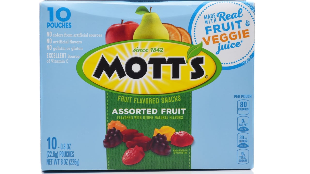 IRVINE, CALIFORNIA - 12 JUN 2021: A box of Motts Assorted Fruit Snacks. 