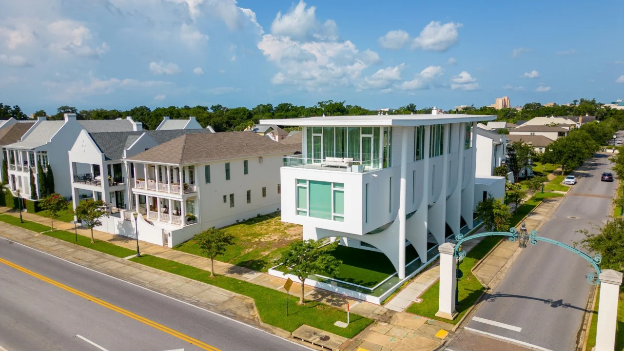 Pensacola, FL, USA - July 21, 2023: Amazing unique house built on bridge stilts