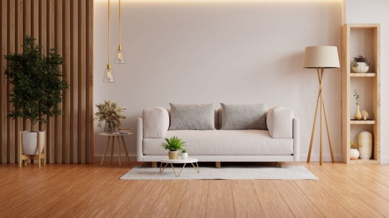 Cozy modern living room interior have sofa and decor accessories with white color wall.