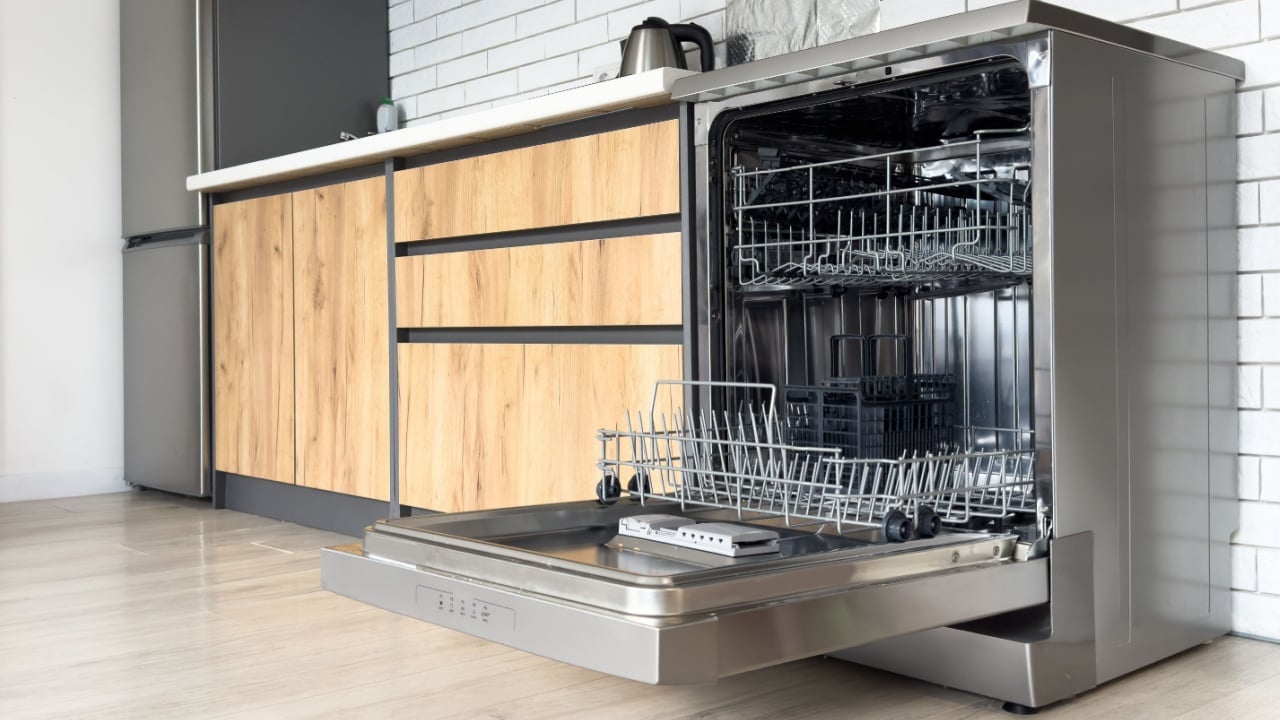 Open new dishwasher in kitchen