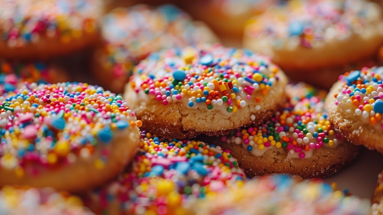 "Vibrant Close-Up of Sugar Cookies: A Colorful Collection of Sweet Treats"