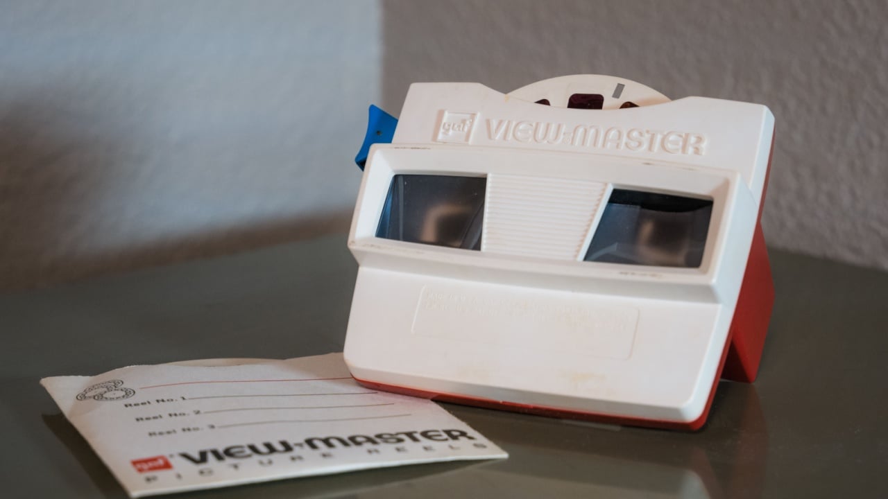 Tipton, Missouri - December 12, 2024: A bicentennial red, white, and blue View Master toy, from 1976.