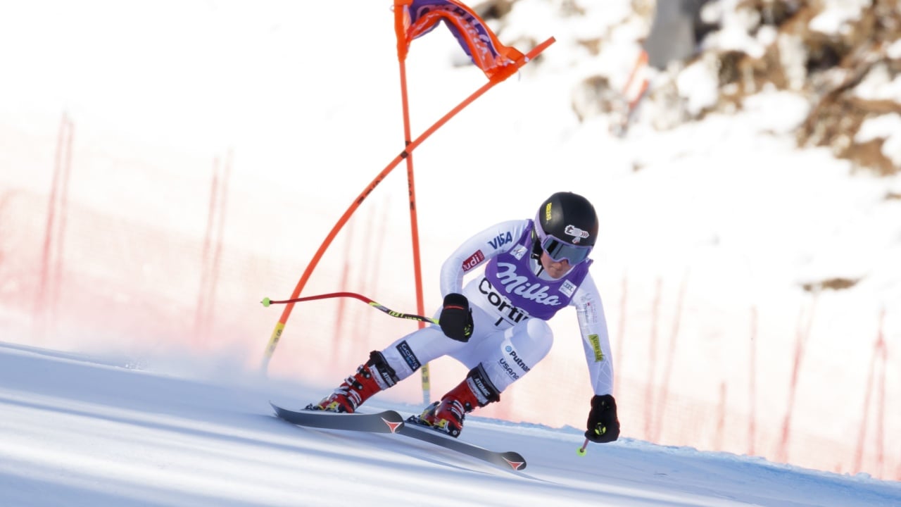 Cortina d ??Ampezzo, Italy 23 January 2016. JOHNSON Breezy (Usa) competing in the Audi Fis Alpine Skiing World Cup Women downhill Race on the Olympia Course in the dolomite mountain range.