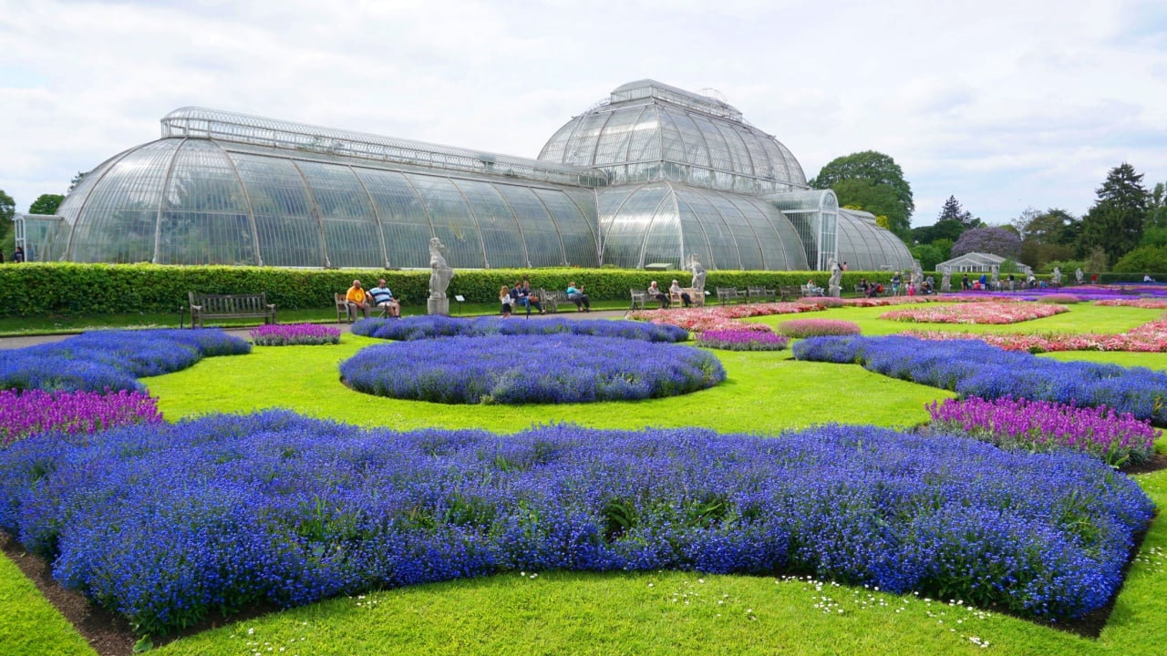 May 2015: Photo from famous Royal Botanic Gardens at Kew with impressive glasshouses and galleries , London, United Kingdom