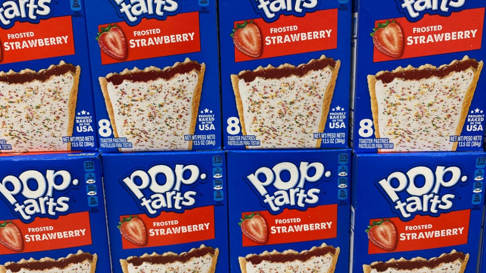 Strawberry Pop Tarts for sale on a grocery store shelf. Made by Nabsico