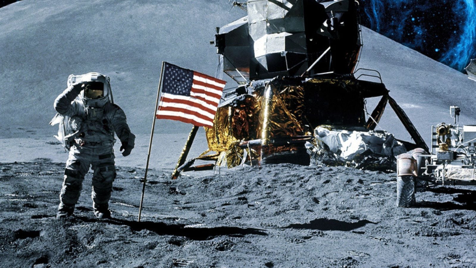 Astronaut walk on the moon wear cosmosuit. future concept. elements of this image furnished by nasa