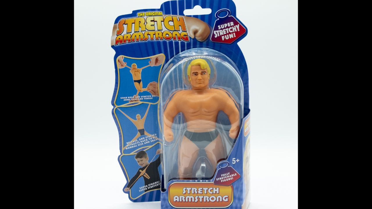 Largs, Scotland, UK - November 29, 2018: Original Branded Stretch Armstrong child's Toy in partially recyclable packaging in line with current UK guidelines