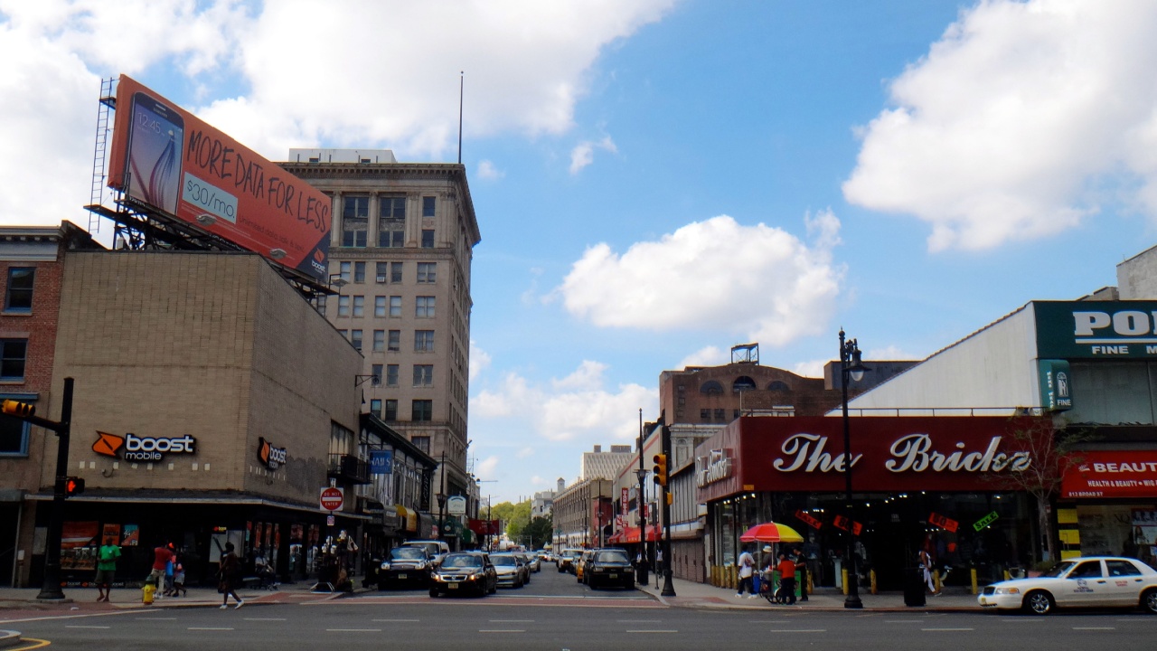 Newark, NJ - September 19 2015: View of the shops and retailers along Broad Street in downtown Newark