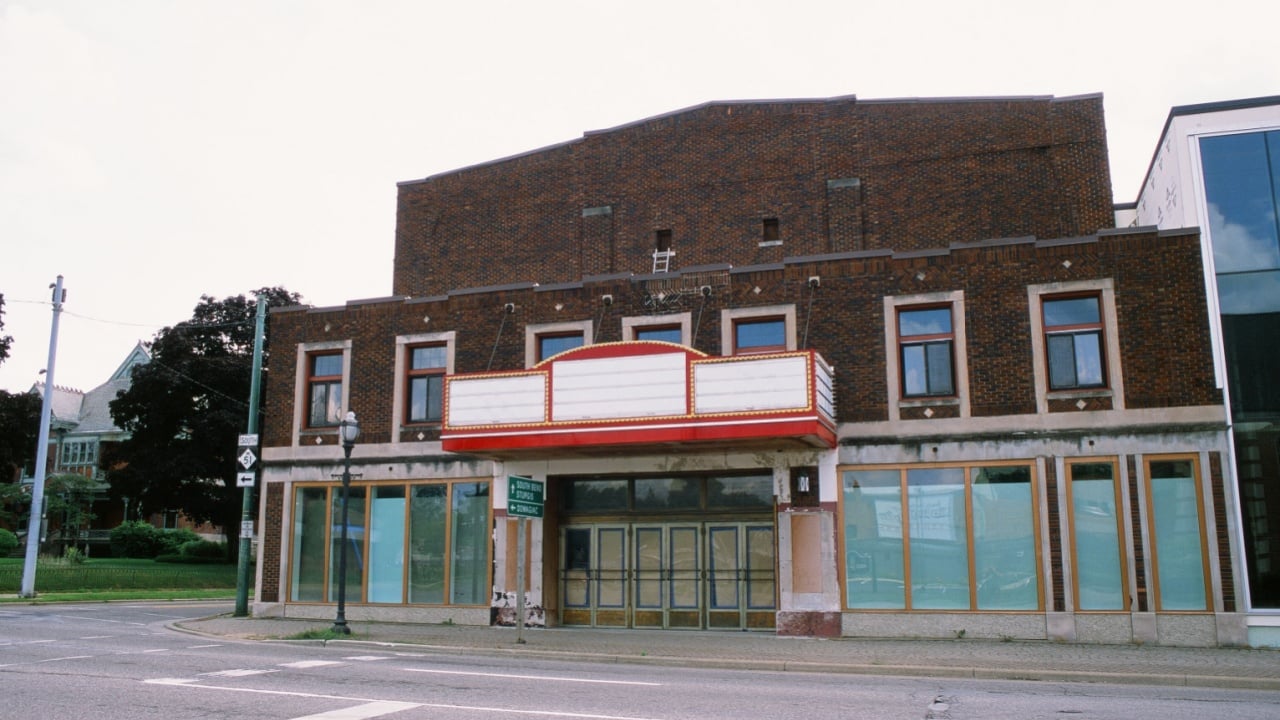 Niles, Michigan - August 7 2018: A shuttered theater on the main drag of town.