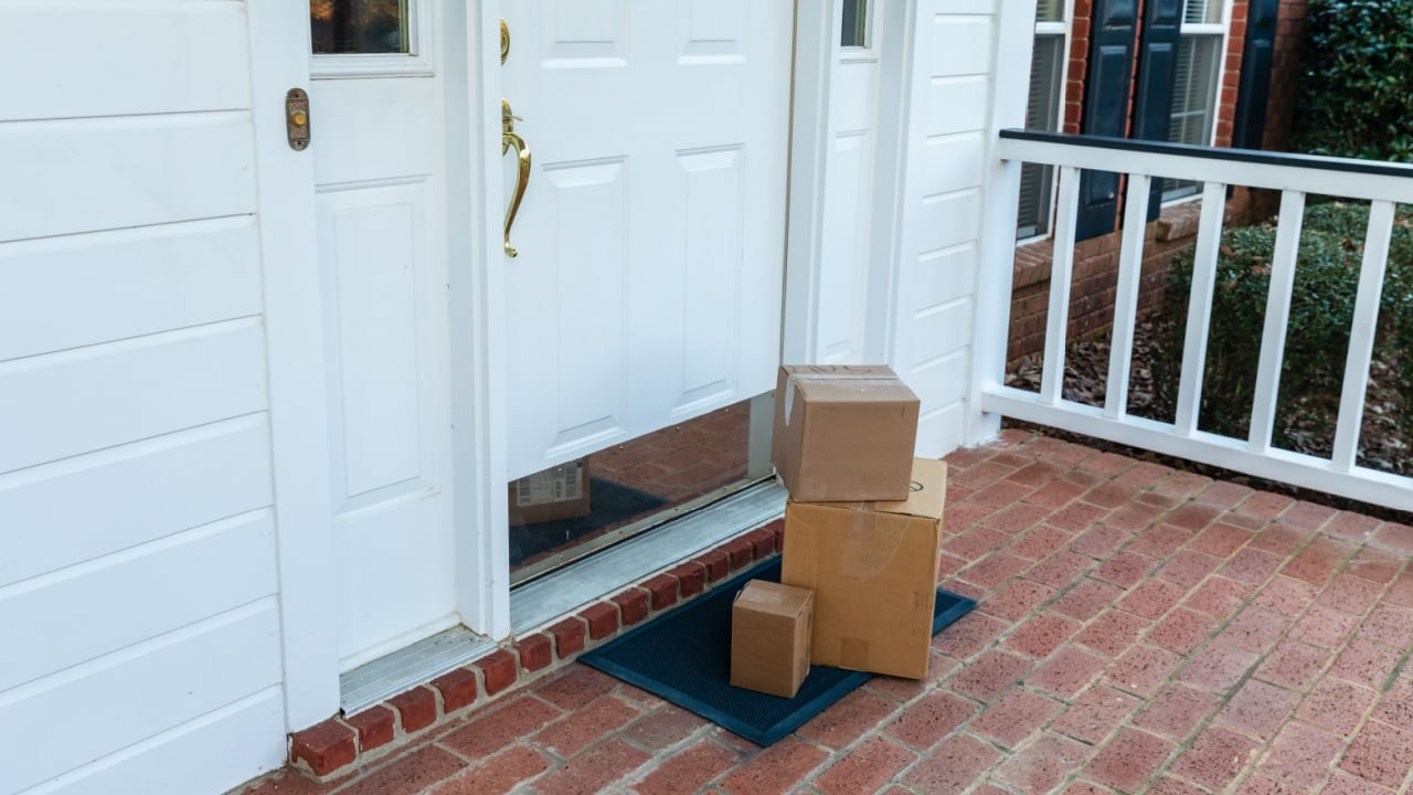 Packages on front porch of home