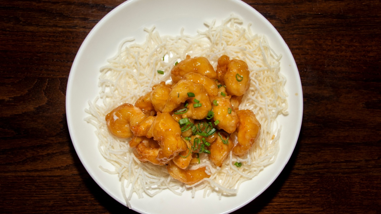 Crispy honey shrimp and fried rice
