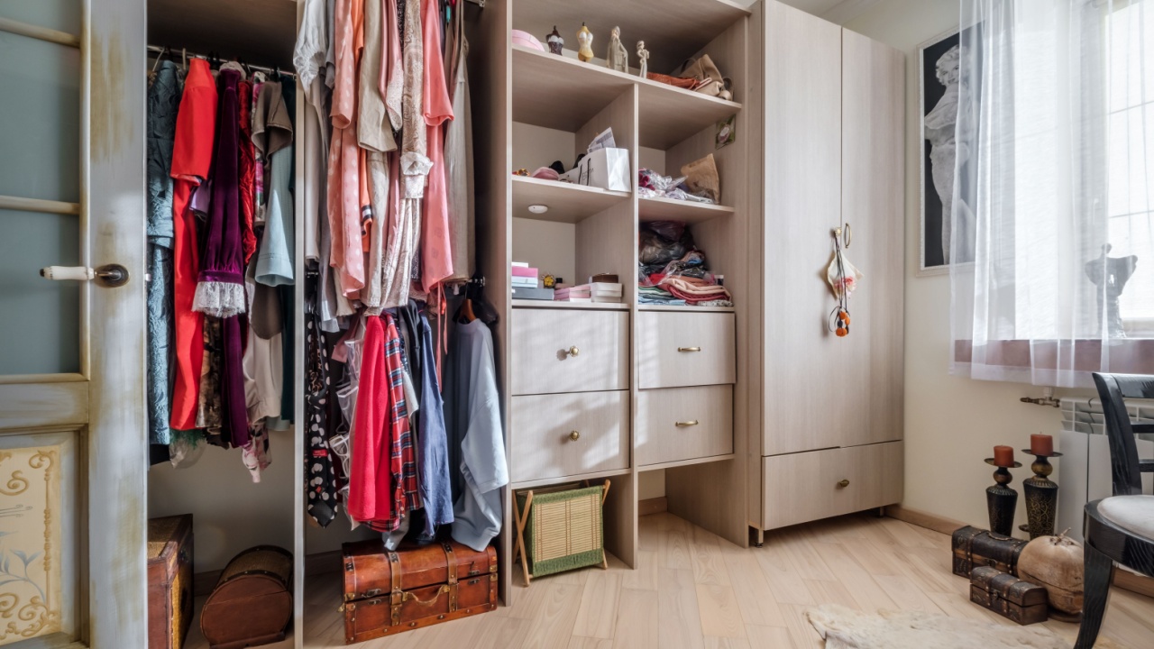 MINSK, BELARUS - MAY, 2021: interior of big wardrobe room in modern apartment