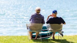 Retired couple enjoying the view of Lake Michigan near Holland, Michigan