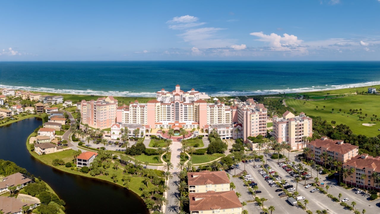 Palm Coast, Florida, United States of America. August 21, 2022. Aerial Panorama of Palm Coast, Hammock Beach Resort.