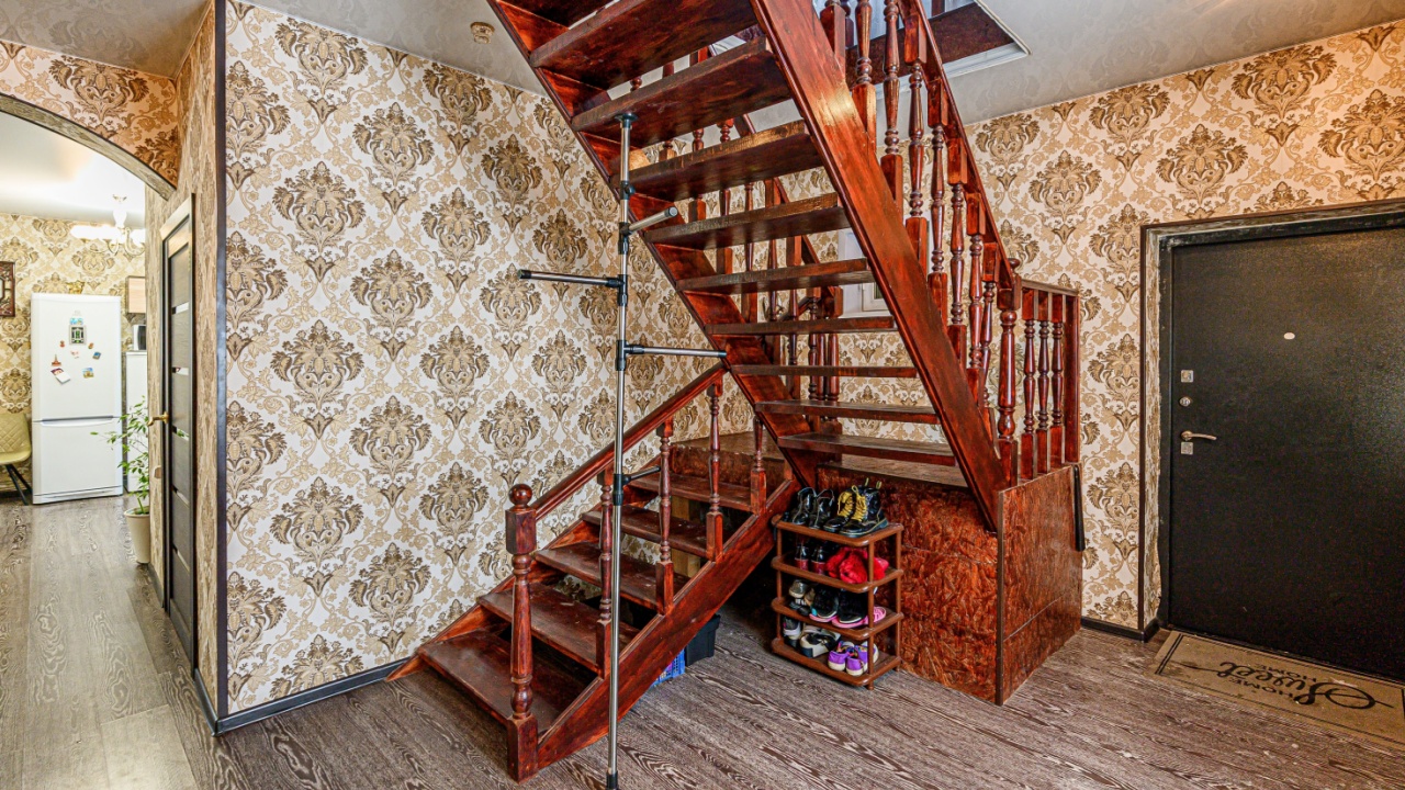 interior apartment room stairs, wooden steps staircase inside house