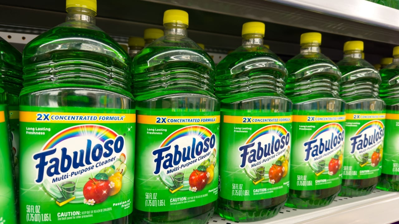 Los Angeles, CA - Feb 22, 2024: Large green bottles of Fabuloso 2x concentrated multi purpose cleaner on market shelf.