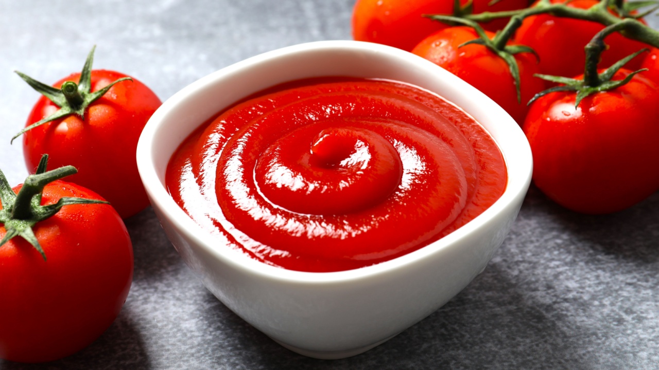 Bowl of ketchup or tomato sauce. Vegan. Ingredients for salad. Organic food
