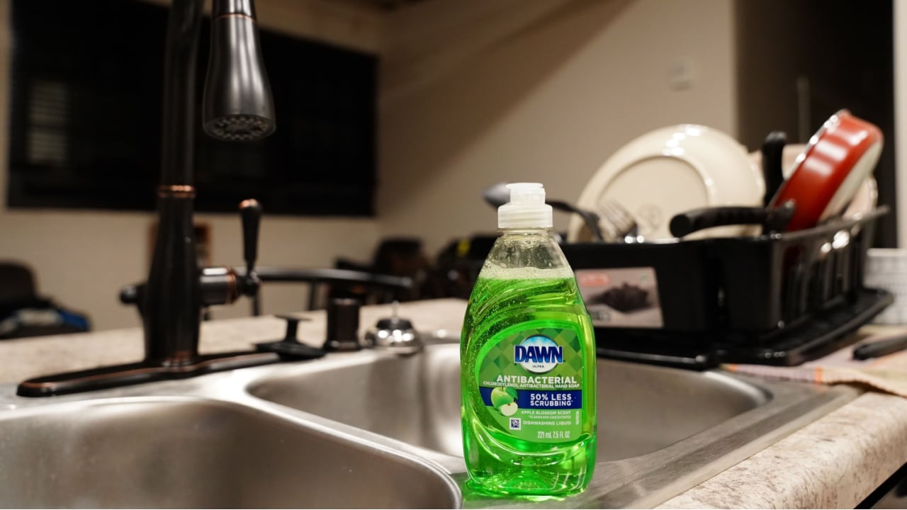 Fond du Lac, Wisconsin USA - July 30th, 2024: A bottle of Dawn dish detergent soap sits on a sink.