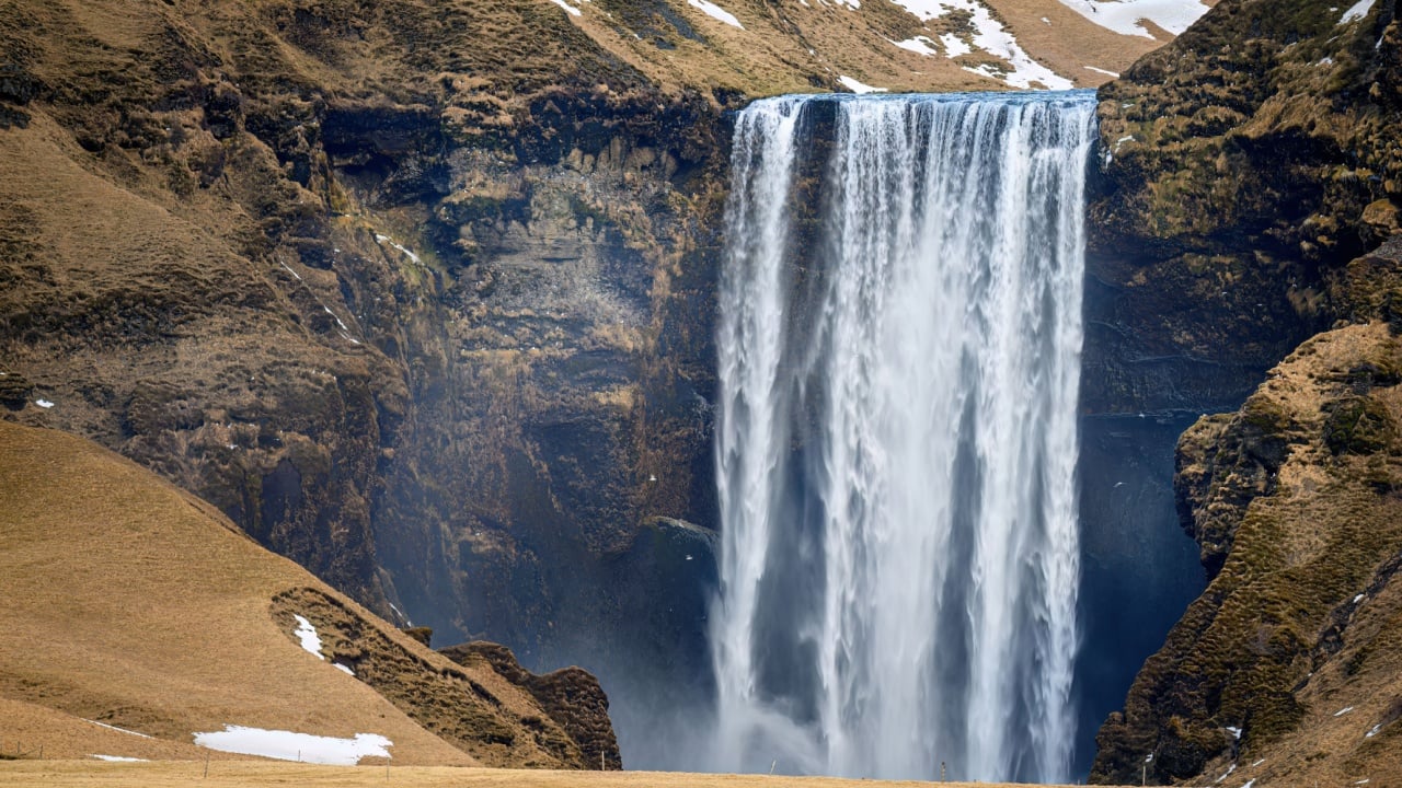 Famous Skogafoss waterfaal on Iceland during winter