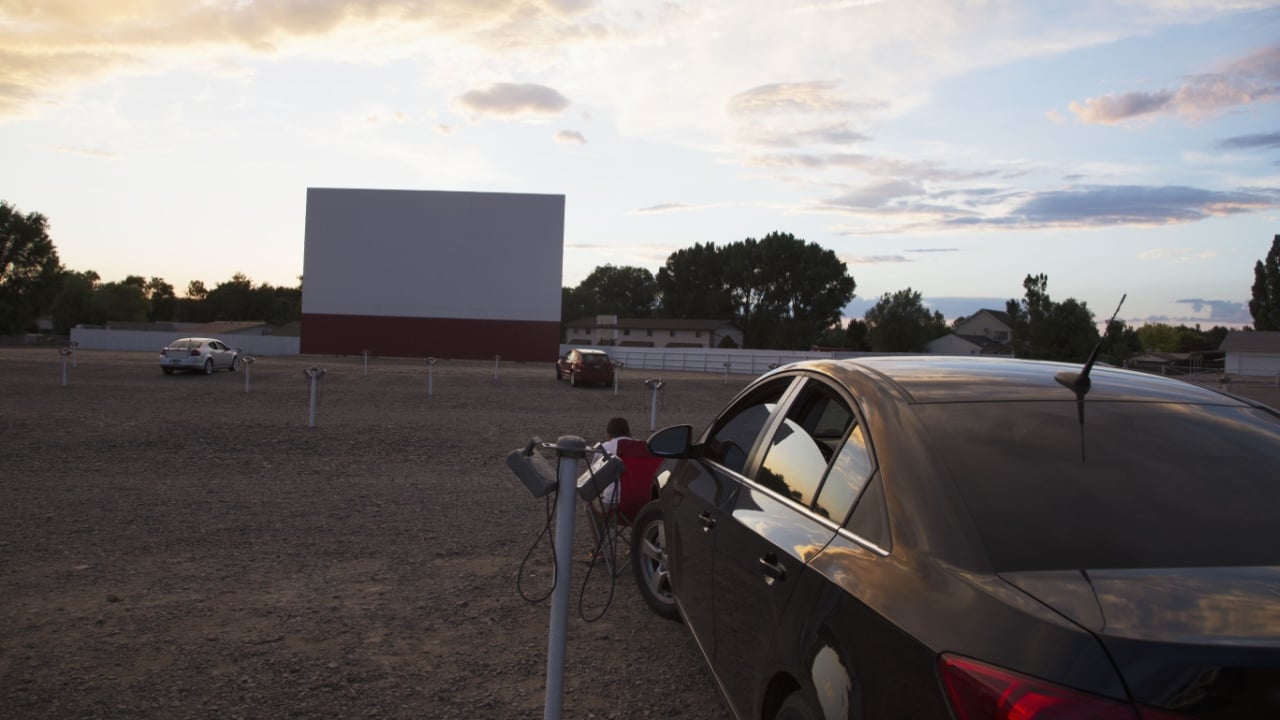 Empty movie screen at sunset, Star Drive In Movie Theater, Montrose, Colorado, USA, 07.06.2014