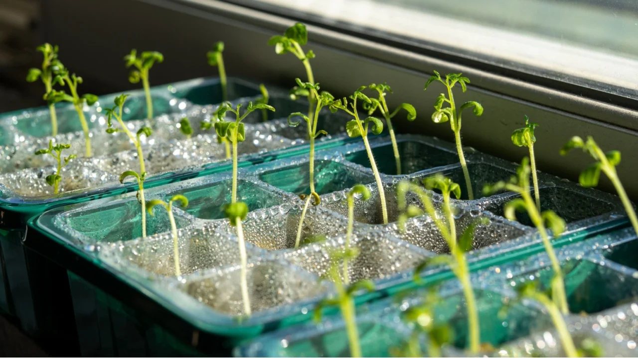Windowsill tomato Plant Starts Sprouting Ready For Planting
