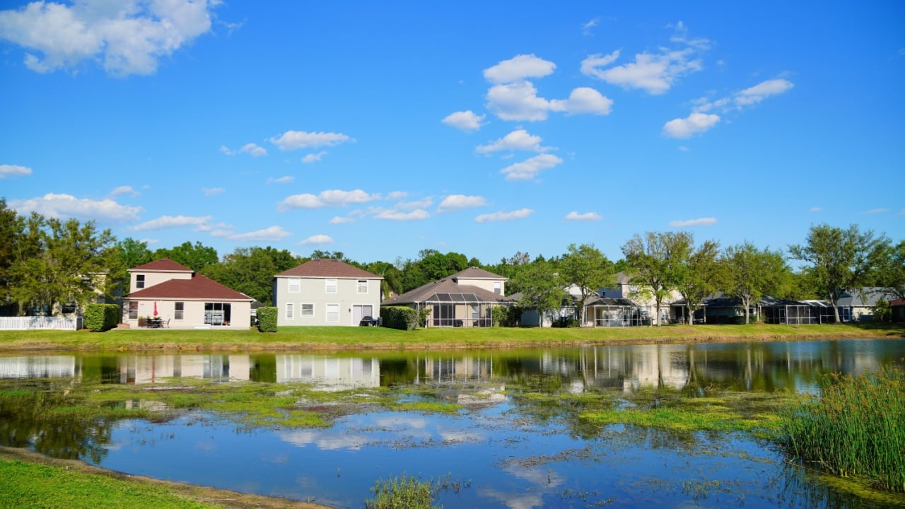 Wesley Chaple, Florida, USA, 12 10 2024: The winter foliage landscape of a beautiful community and trail at Wesley Chapel, north of Tampa in Florida