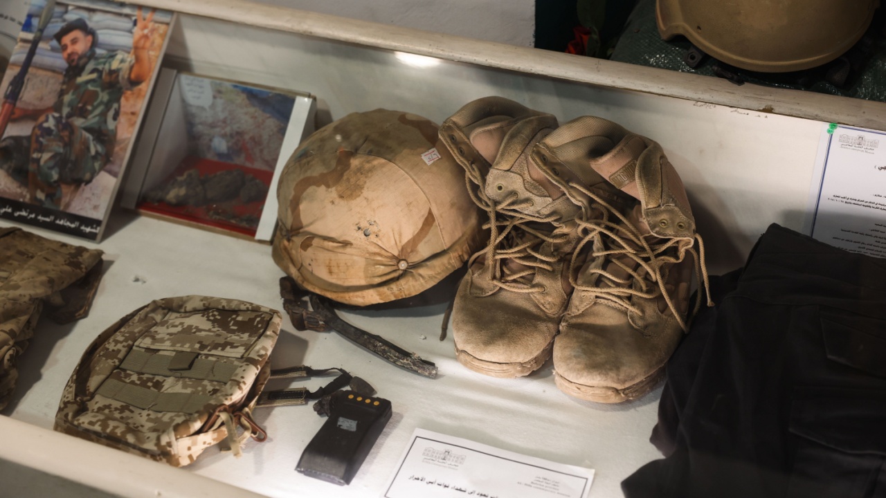 Hillah, Iraq - March 22, 2025: Exhibits at Hilla Museum showcasing military gear and artifacts from Iraq war history