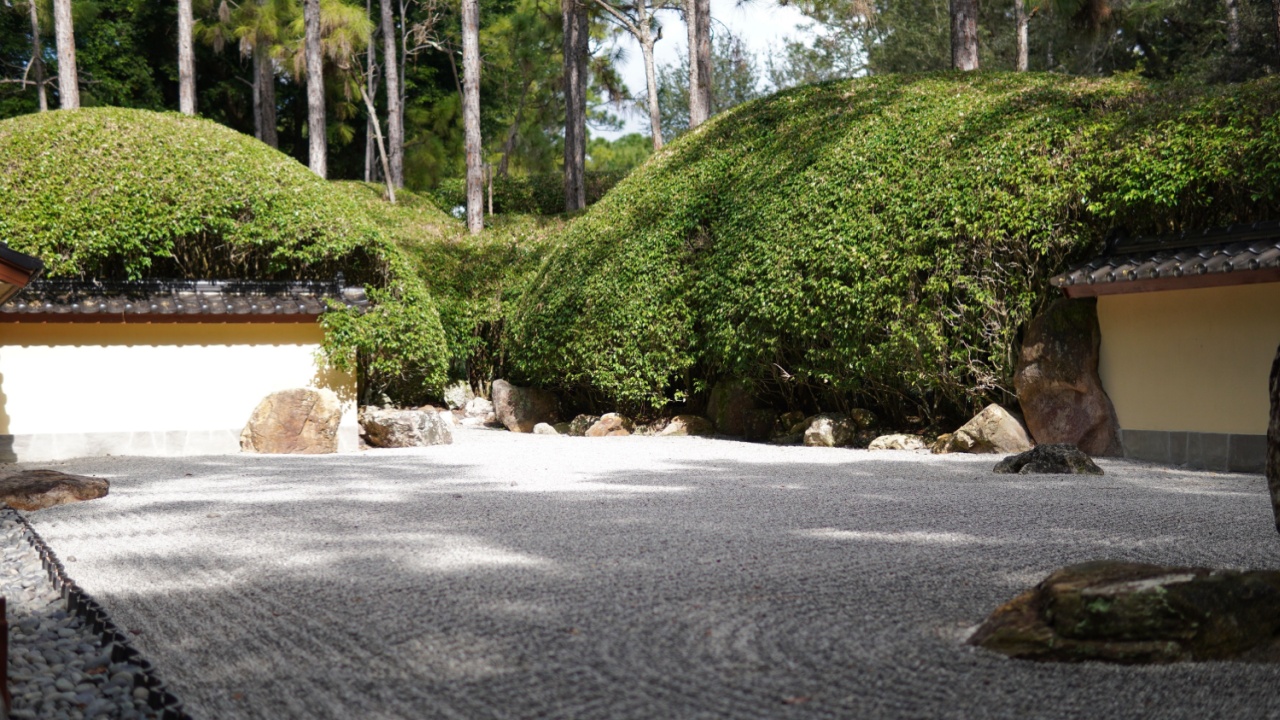 A Zen Garden with bushes