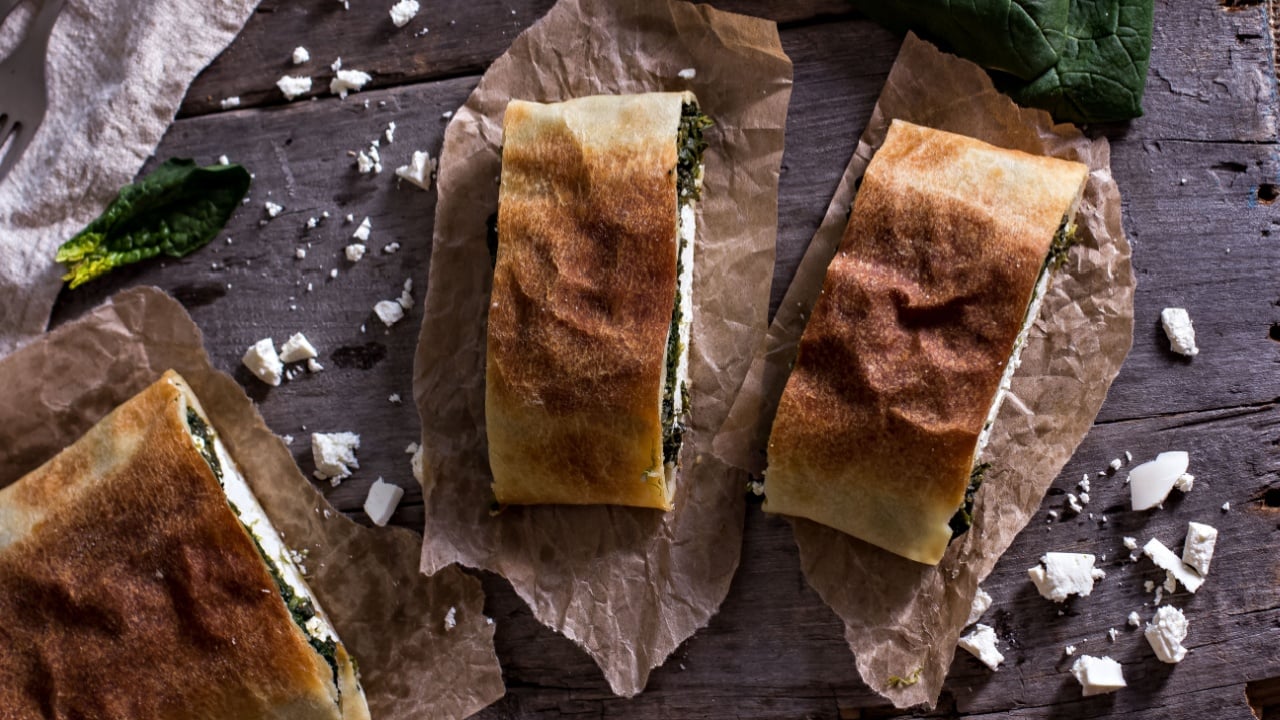 Pie or strudel with spinach and feta cheese