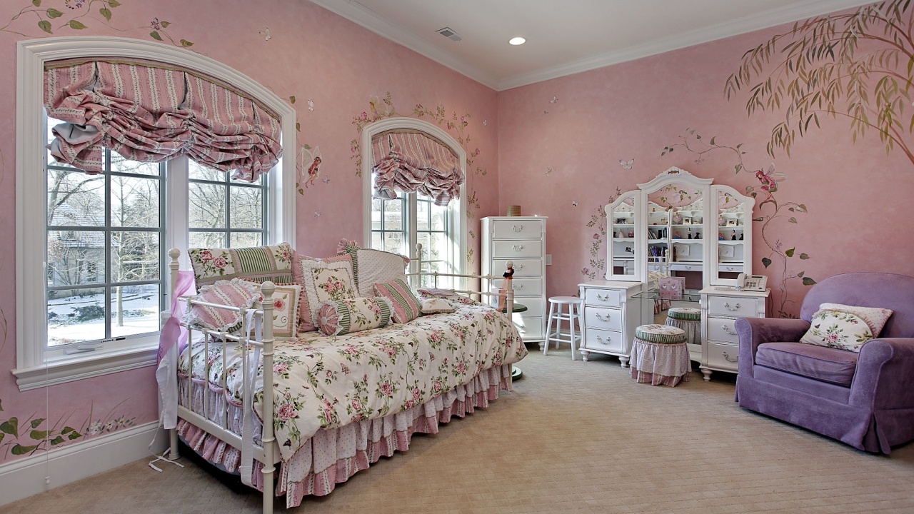 Pink children's bedroom in luxury suburban home