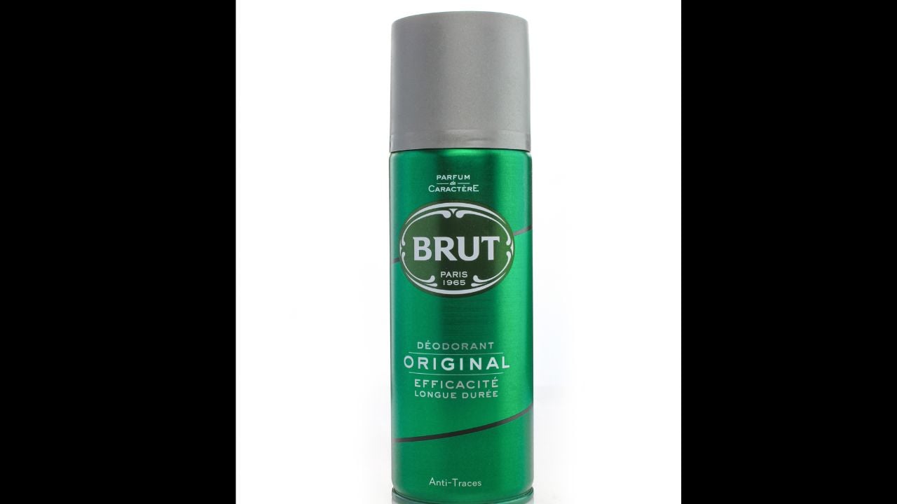 Tesanj, Bosnia and Herzegovina - March 20 2022: Green Brut Original men's deodorant spray isolated on white background