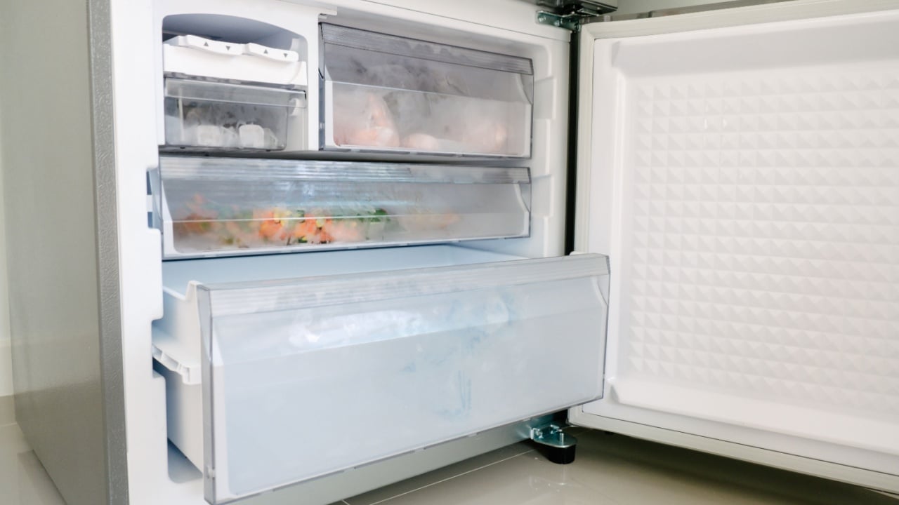 Bottom freezer of the refrigerator with drawer is opened