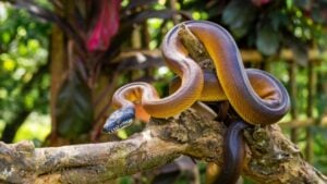 Leiophyton albertisii. Brown colored python can be found in Papua. The color is actually brown but will appear shiny when exposed to light.