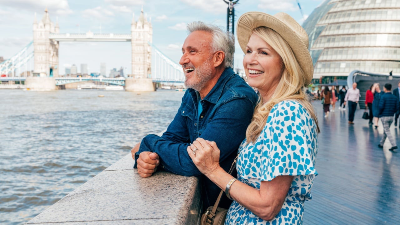 Happy senior couple spending time together in London city. Concepts about seniority, lifestyle and travel
