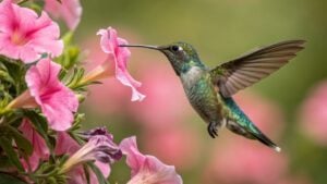 Photo Of hummingbird Flying on the pink flower