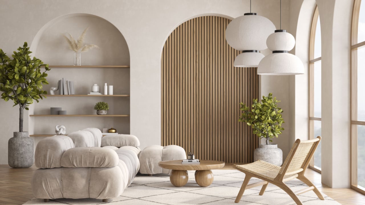 Japandi modern style conceptual interior room 3 d illustration