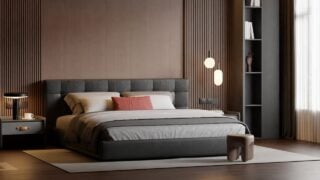 Modern Minimalist Bedroom Interior Poster Frame Wall Mockup