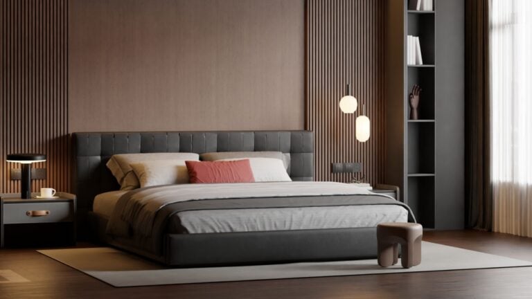 Modern Minimalist Bedroom Interior Poster Frame Wall Mockup